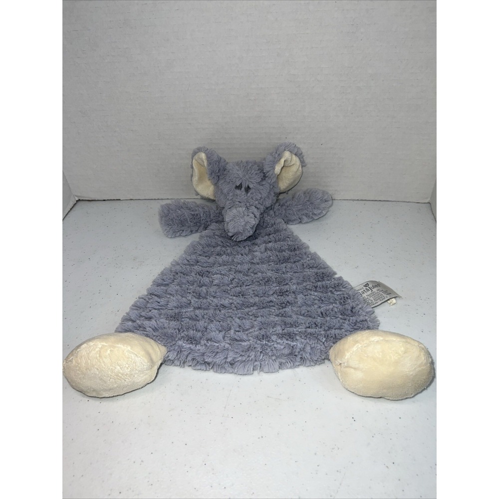 Nat & Jules Plush Elephant Blue grey gray fuzzy Rattle Toy Blanket Lovey